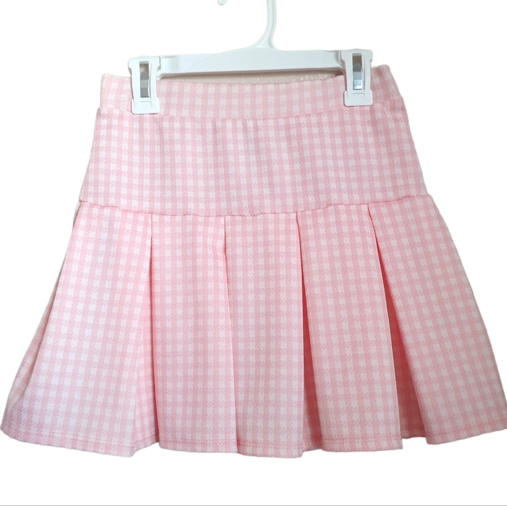 Caution to the Wind Girl's Pink White Houndstooth Mini Skirt Size 12.